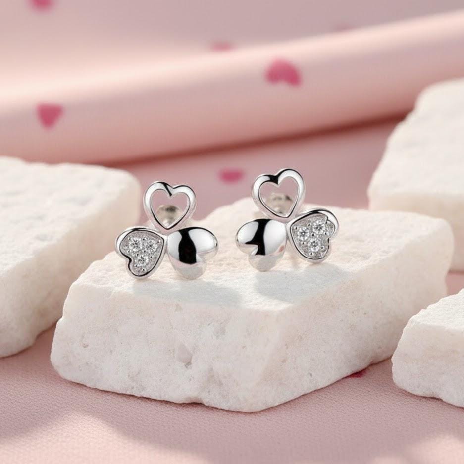 Sterling Silver Crystal Love Clover Stud Earrings