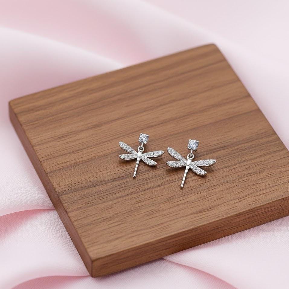 Sterling Silver Dragonfly Drop Earrings