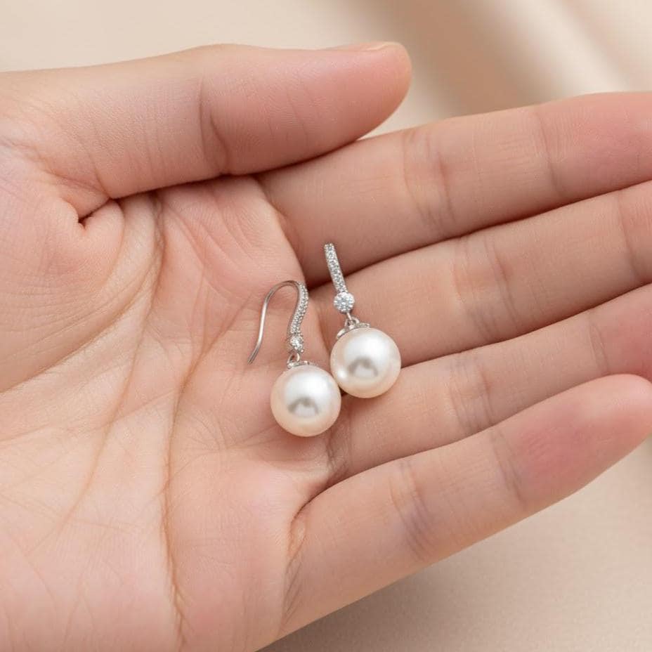 Sterling Silver Crystal Pearl Drop Hook Earrings