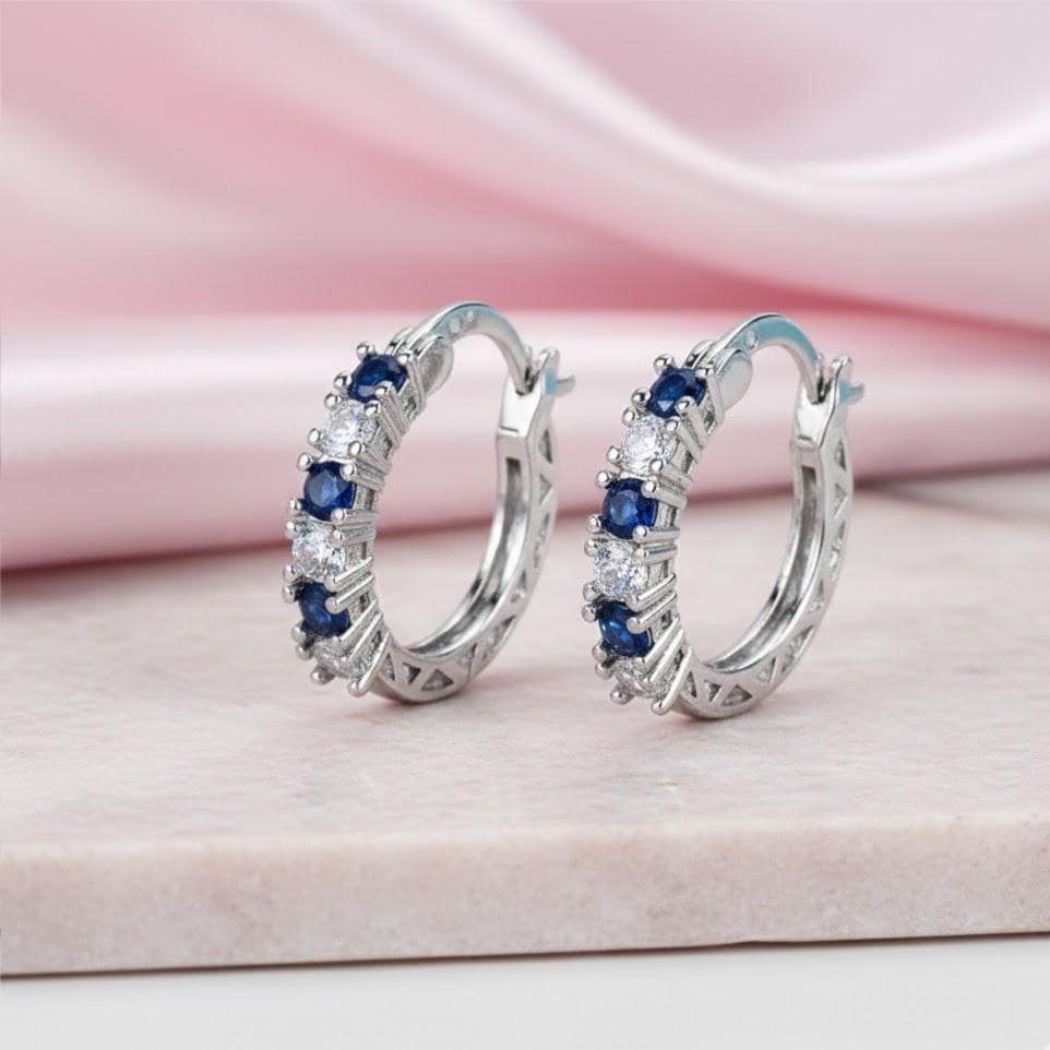 Sterling Silver Blue Crystal Hoop Earrings