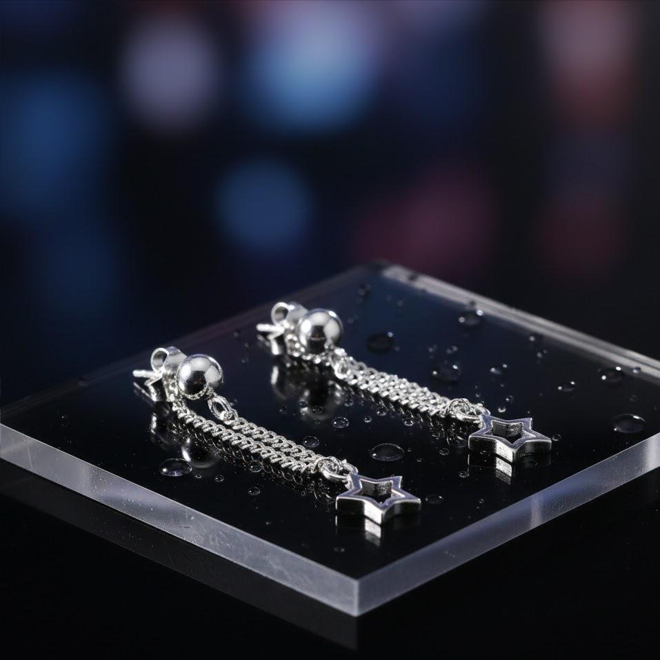 Sterling Silver Star Dangle Drop Stud Earrings