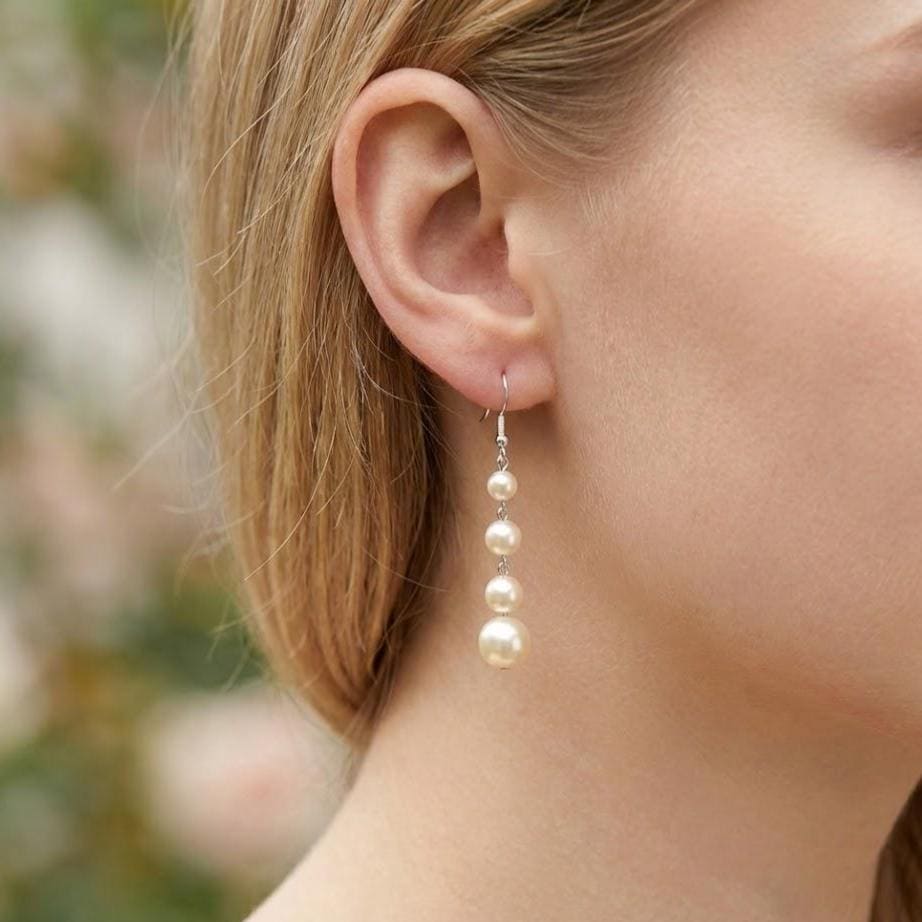 Sterling Silver 4 Pearl Drop Dangle Hook Earrings