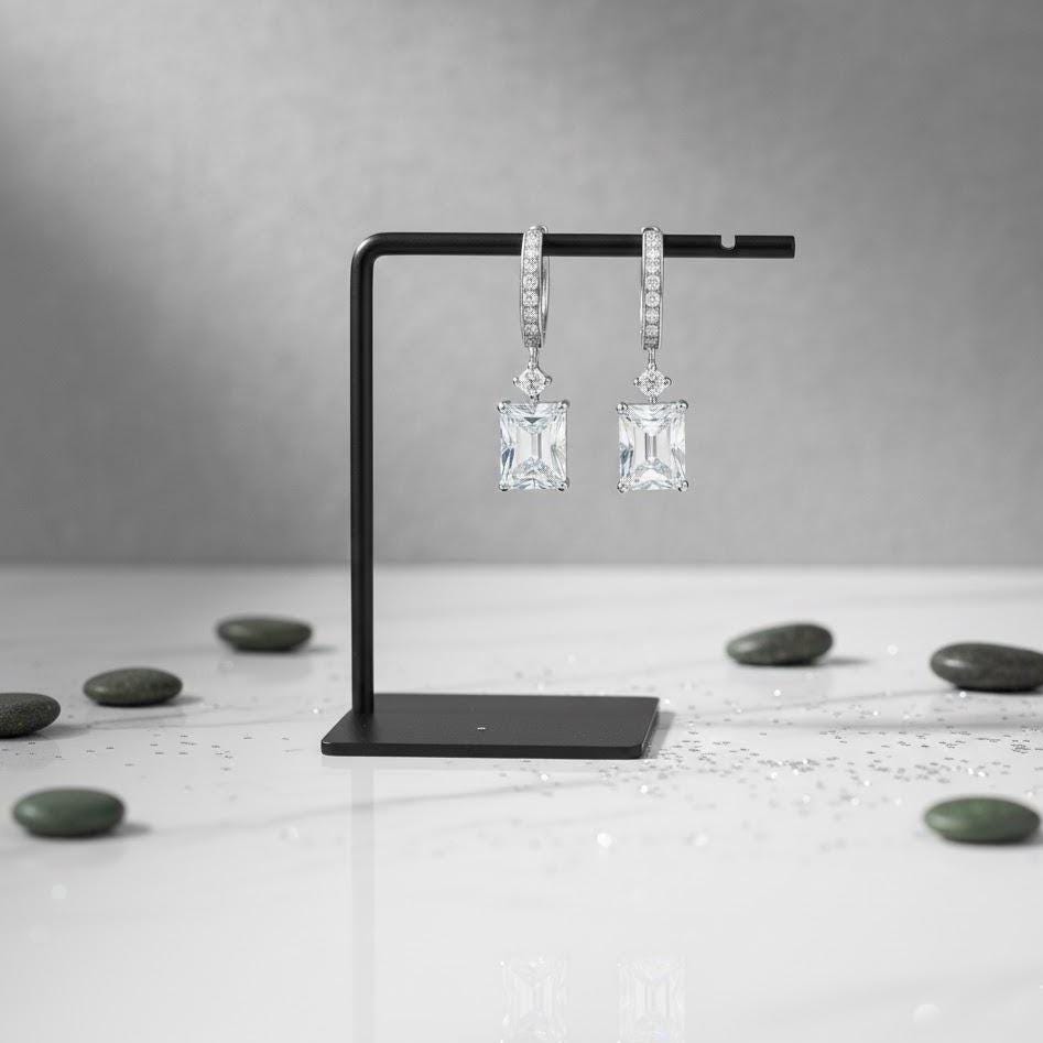 Sterling Silver Stone Dangle Drop Hook Earrings