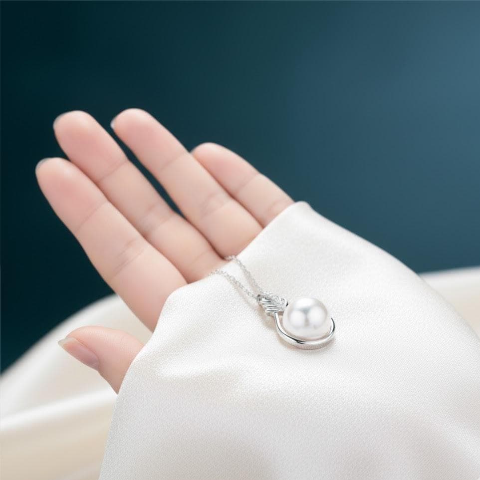 Crystal Flower Pearl Pendant Necklace In Sterling Silver