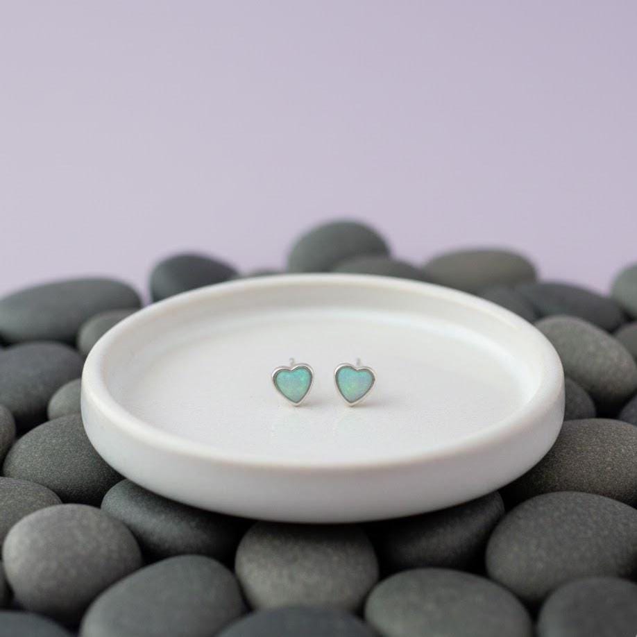 Sterling Silver Heart Moonstone Stud Earrings