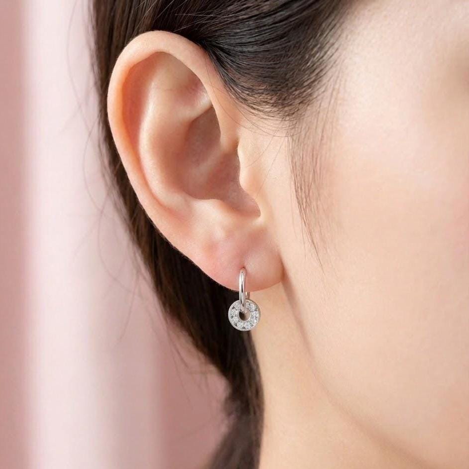 Sterling Silver Crystal Huggie Hoop Earrings