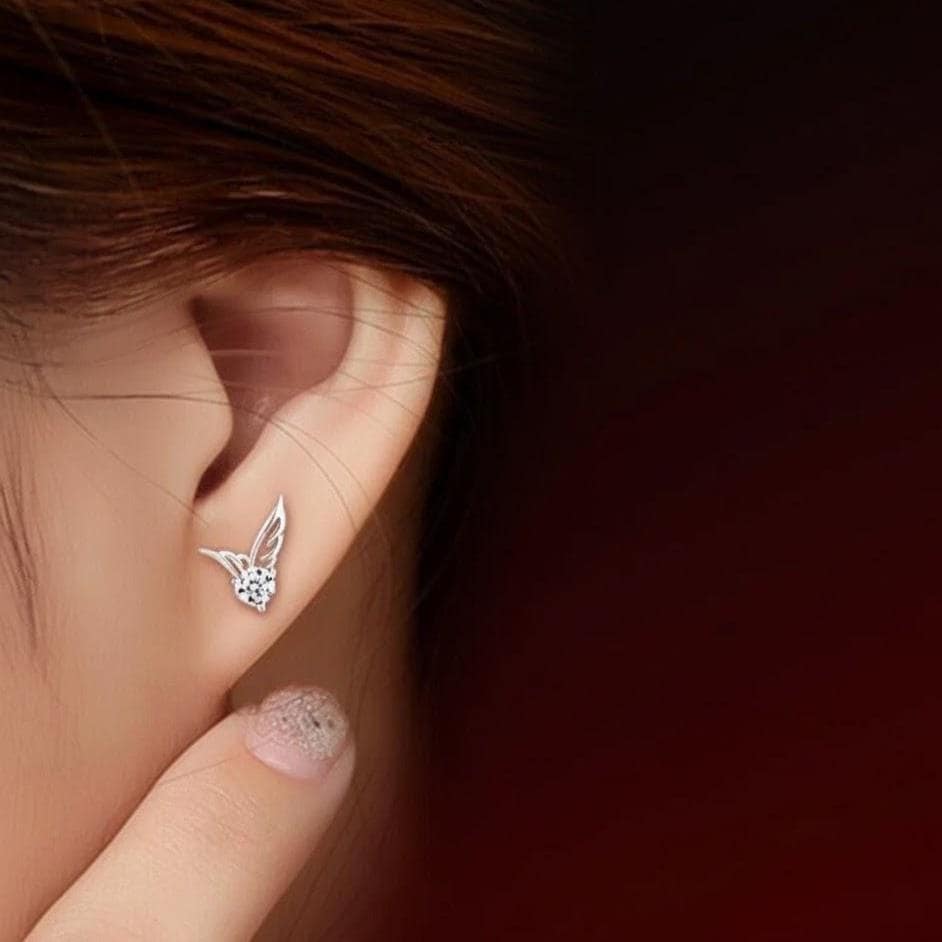 Sterling Silver Crystal Angel Wing Stud Earrings