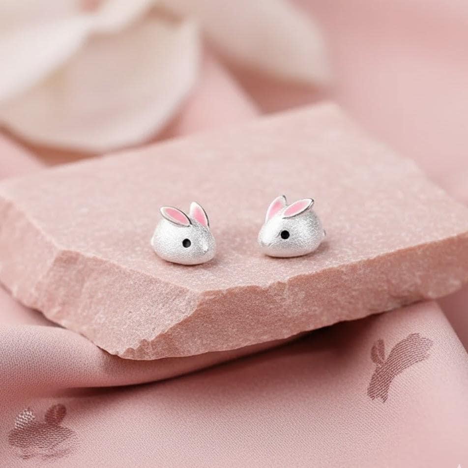 Sterling Silver Rabbit Stud Earrings - Bunny Jewelry