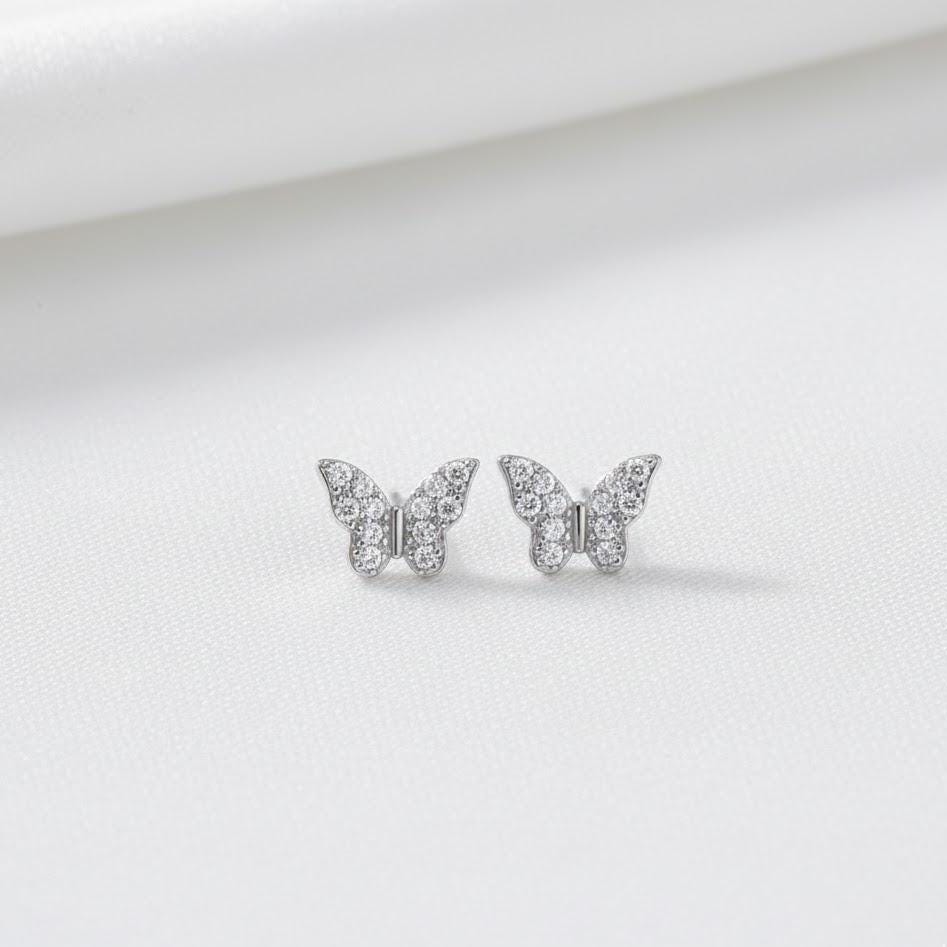 Sterling Silver Crystal Butterfly Stud Earrings