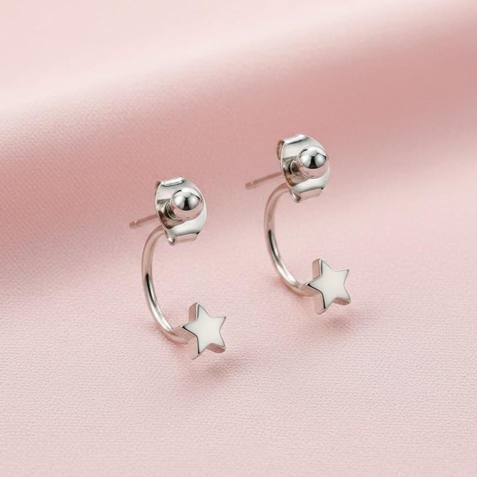 Sterling Silver Star Bead Drop Stud Earrings