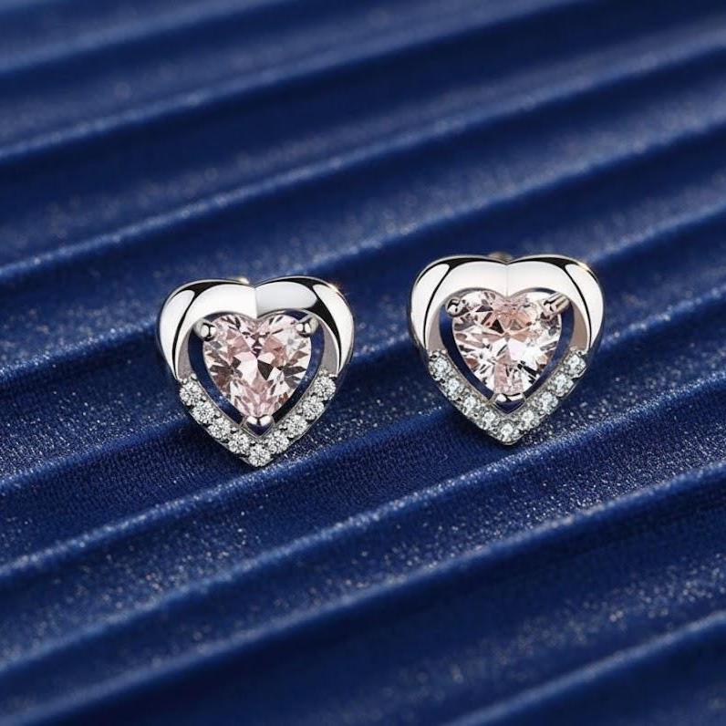 Sterling Silver Clear Stone Heart Stud Earrings
