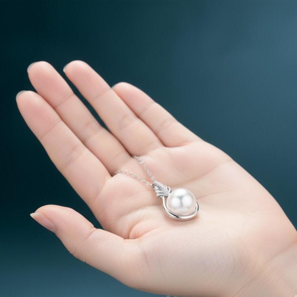 Crystal Flower Pearl Pendant Necklace In Sterling Silver