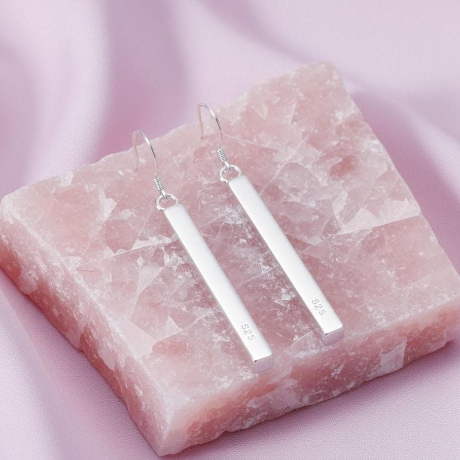 Sterling Silver Filled Long Bar Drop Dangle Earrings