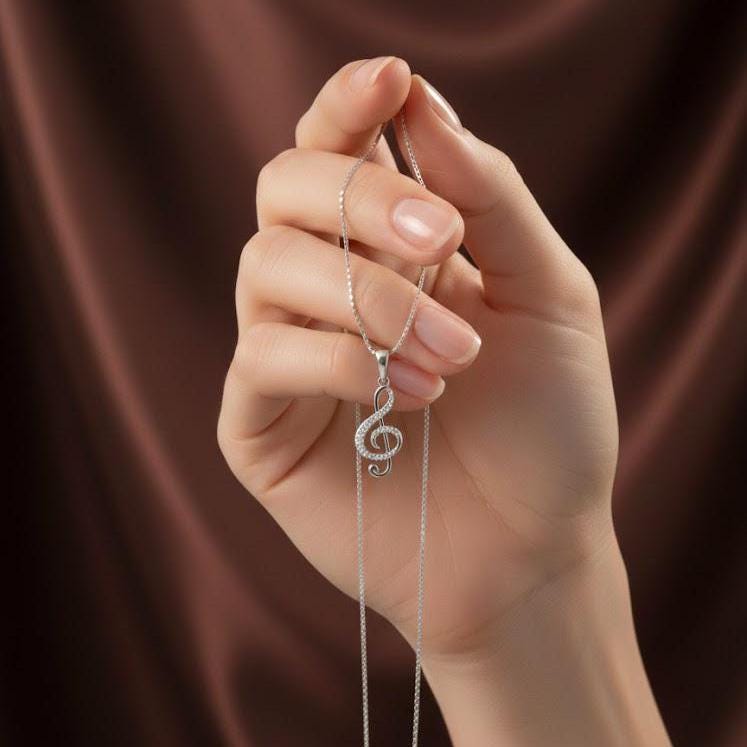 Musical Note Pendant Necklace in Sterling Silver