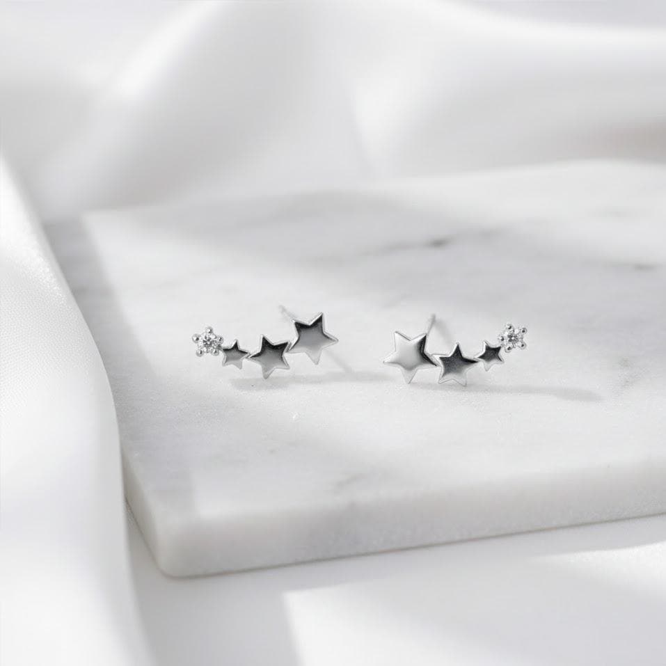 Sterling Silver Crystal Star Linked Stud Earrings
