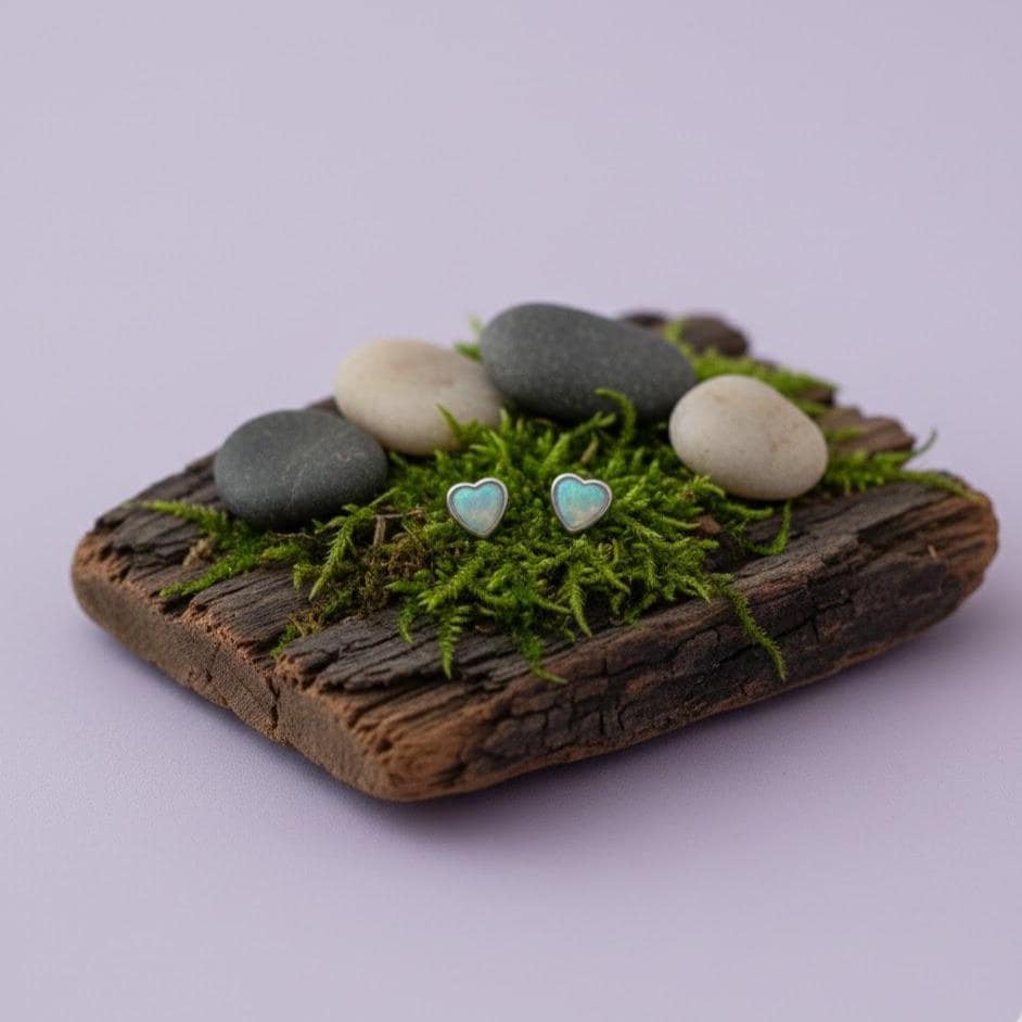 Sterling Silver Heart Moonstone Stud Earrings