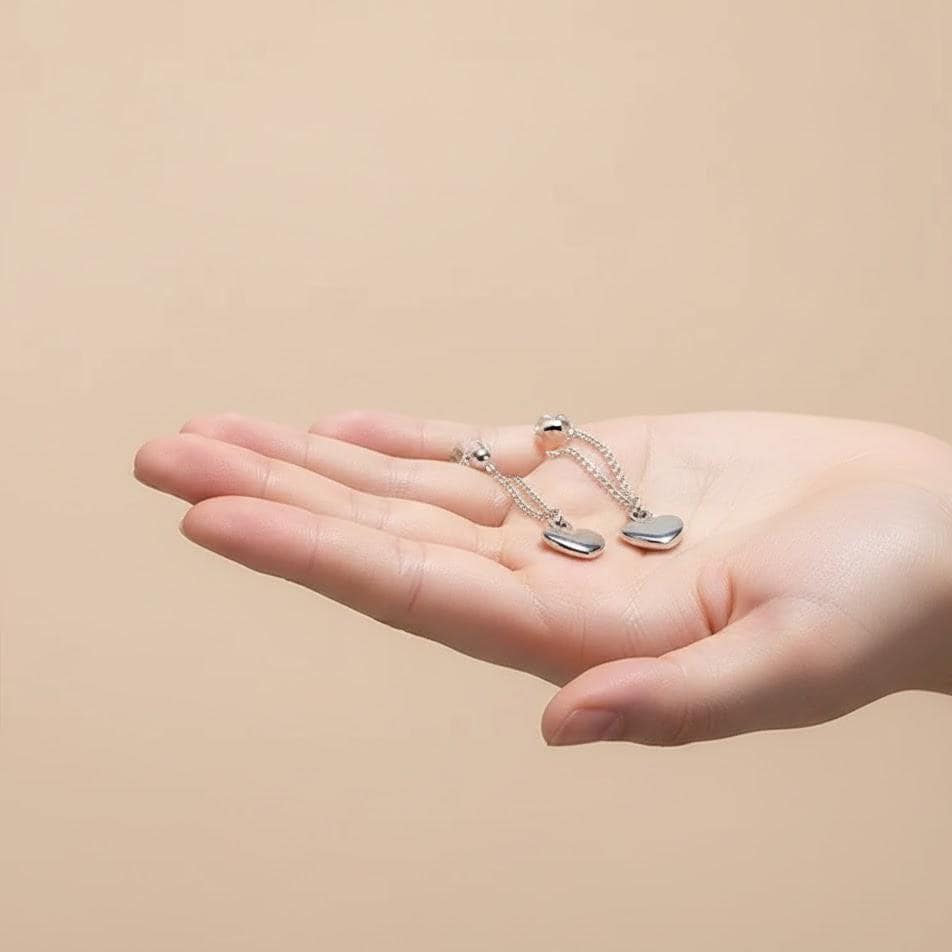 Sterling Silver Heart Drop Dangle Chain Earrings