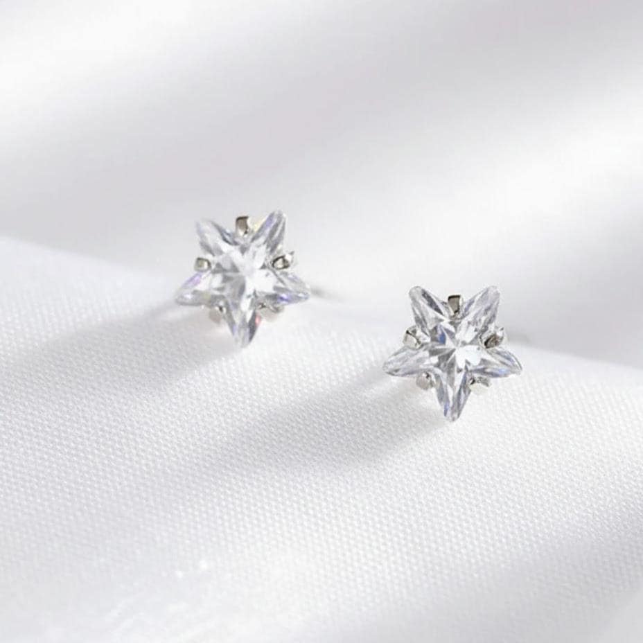 Sterling Silver Crystal Star Stud Earrings