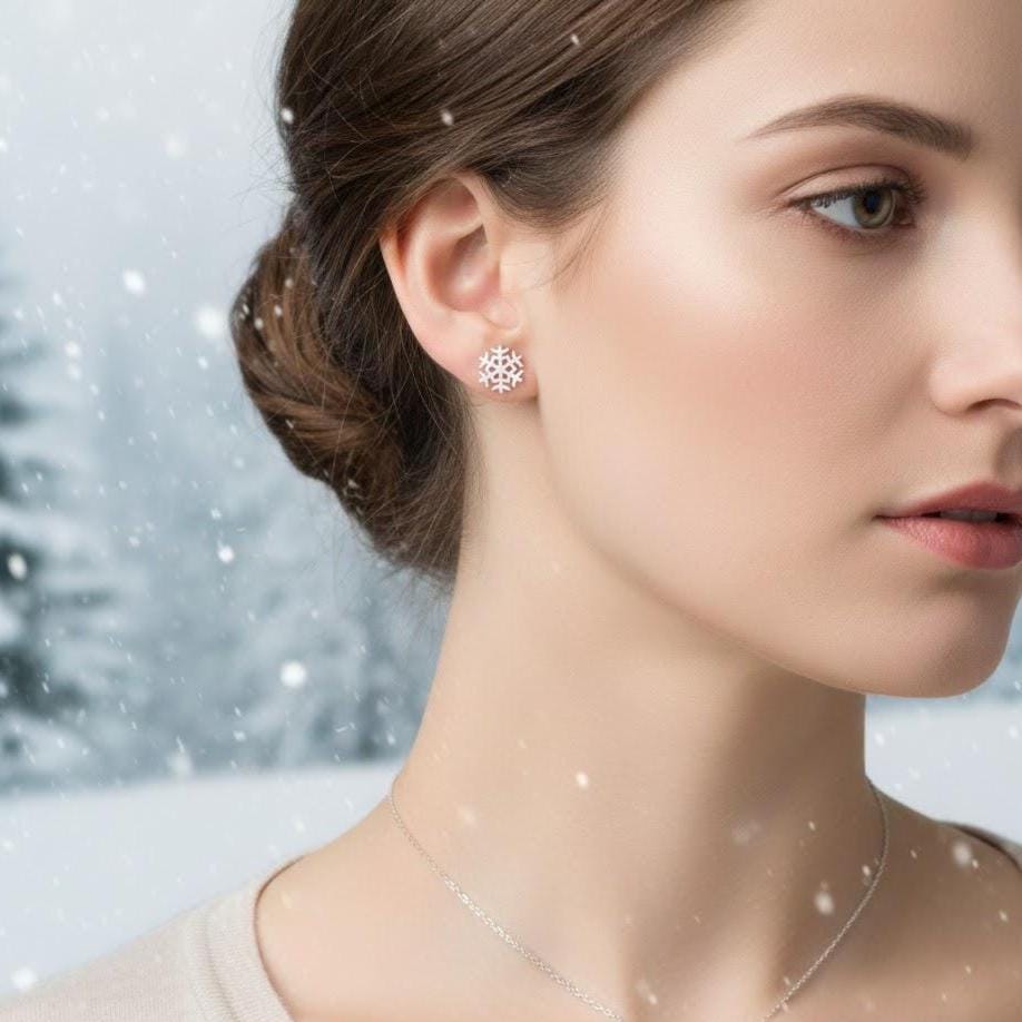 Christmas Snowflake Sterling Silver Stud Earrings