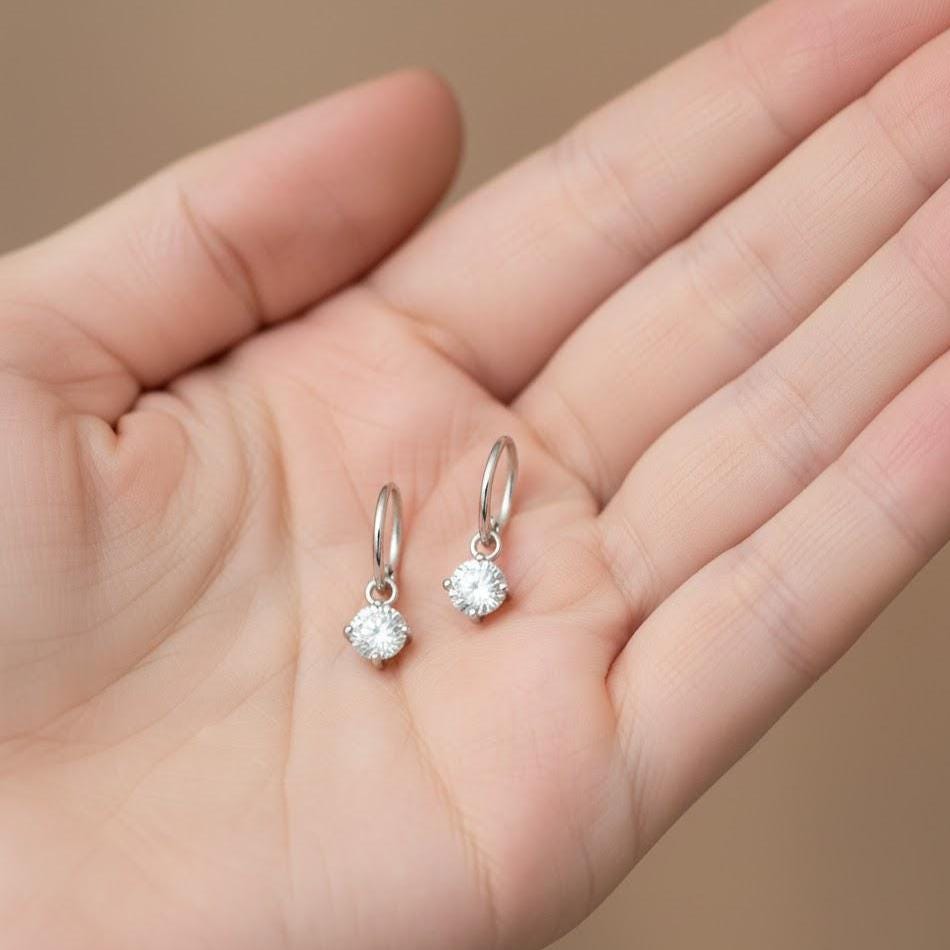 CZ Gem Dangle Hoop Earring