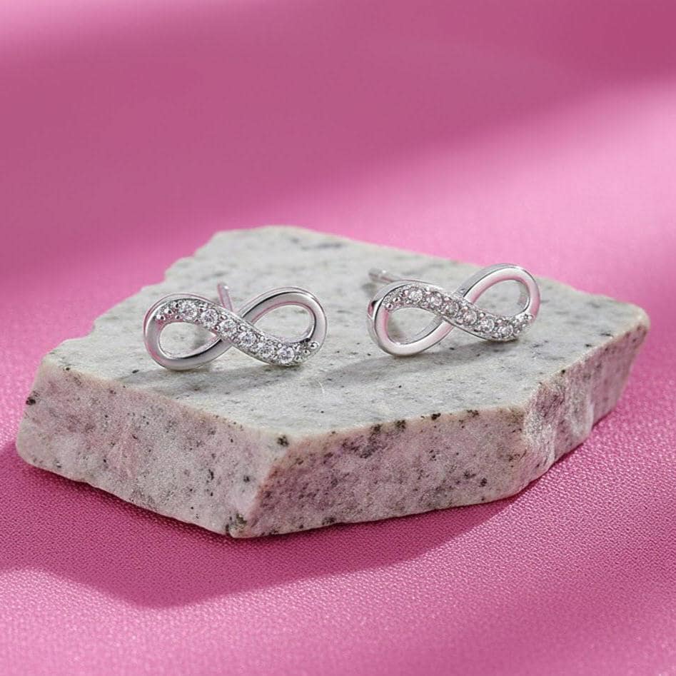 Sterling Silver Small Half CZ Infinity Stud Earrings