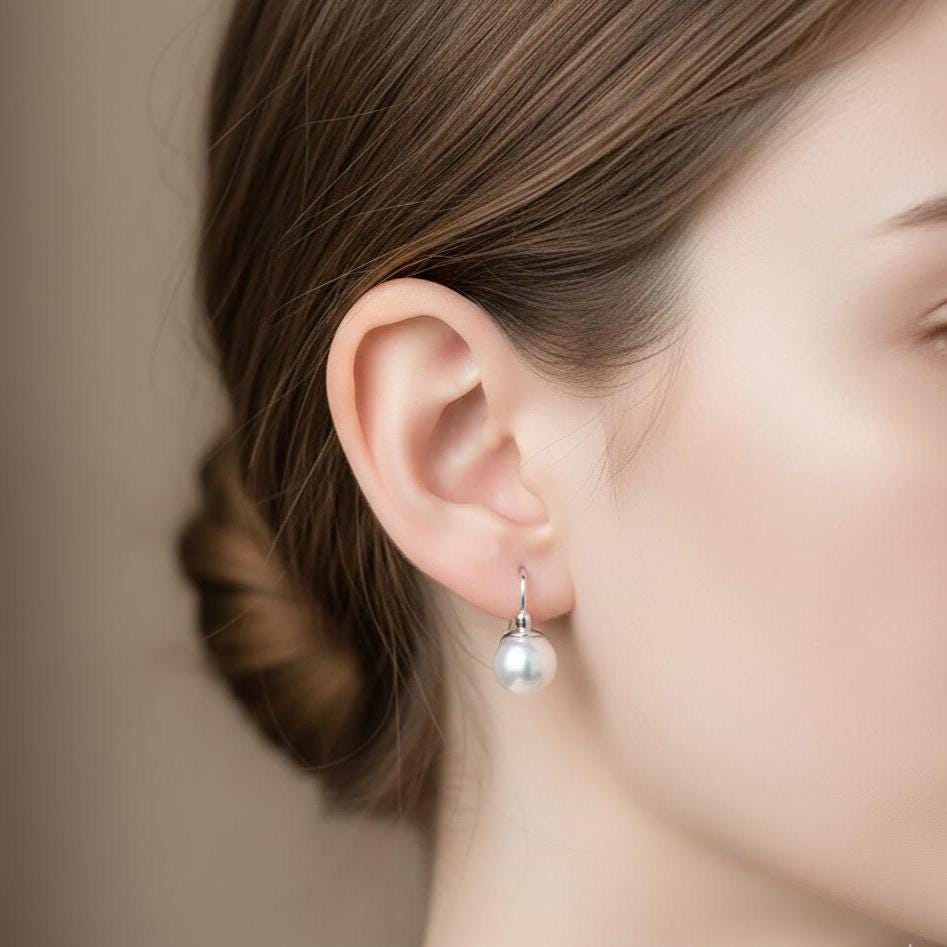 Sterling Silver Pearl Hoop Earrings