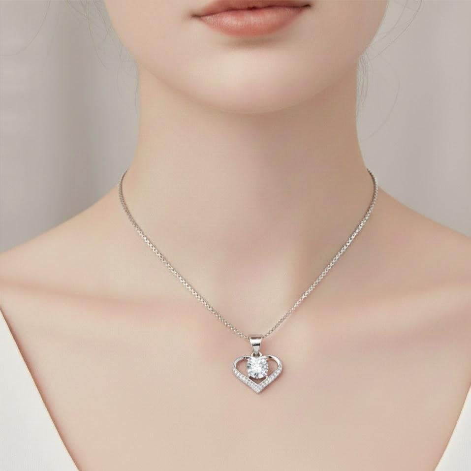 Sterling Silver Crystal Love Heart Pendant Necklace