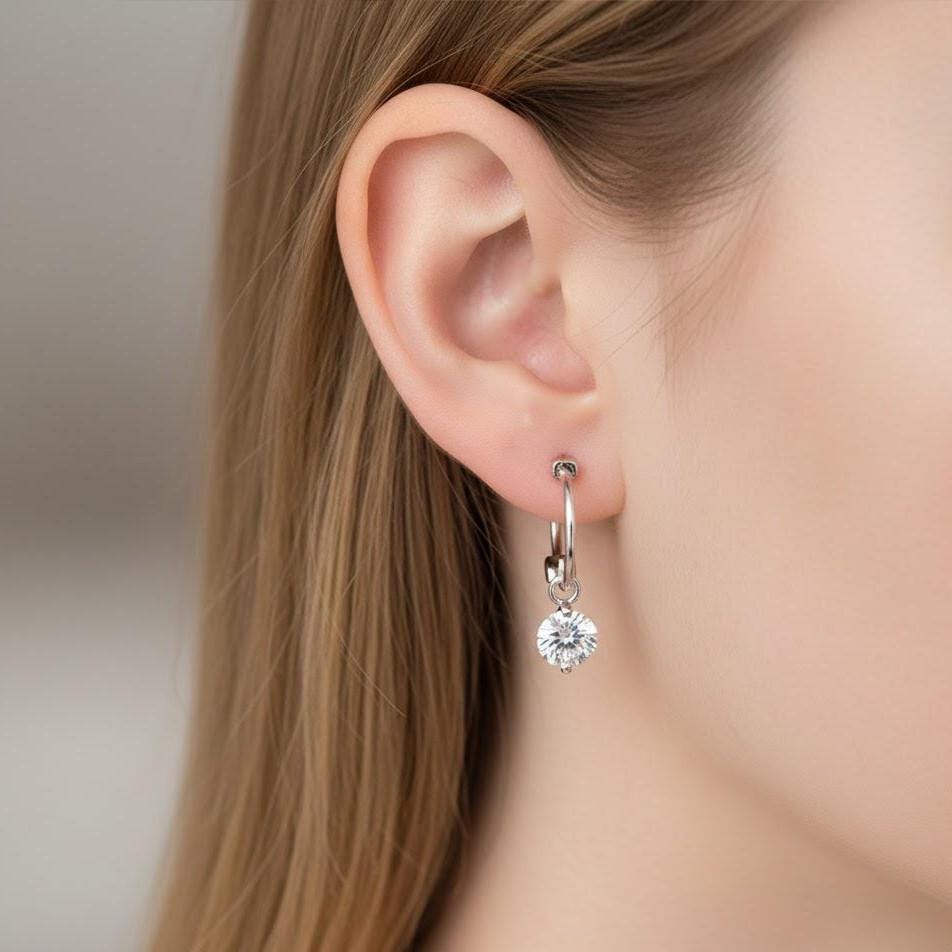 CZ Gem Dangle Hoop Earring