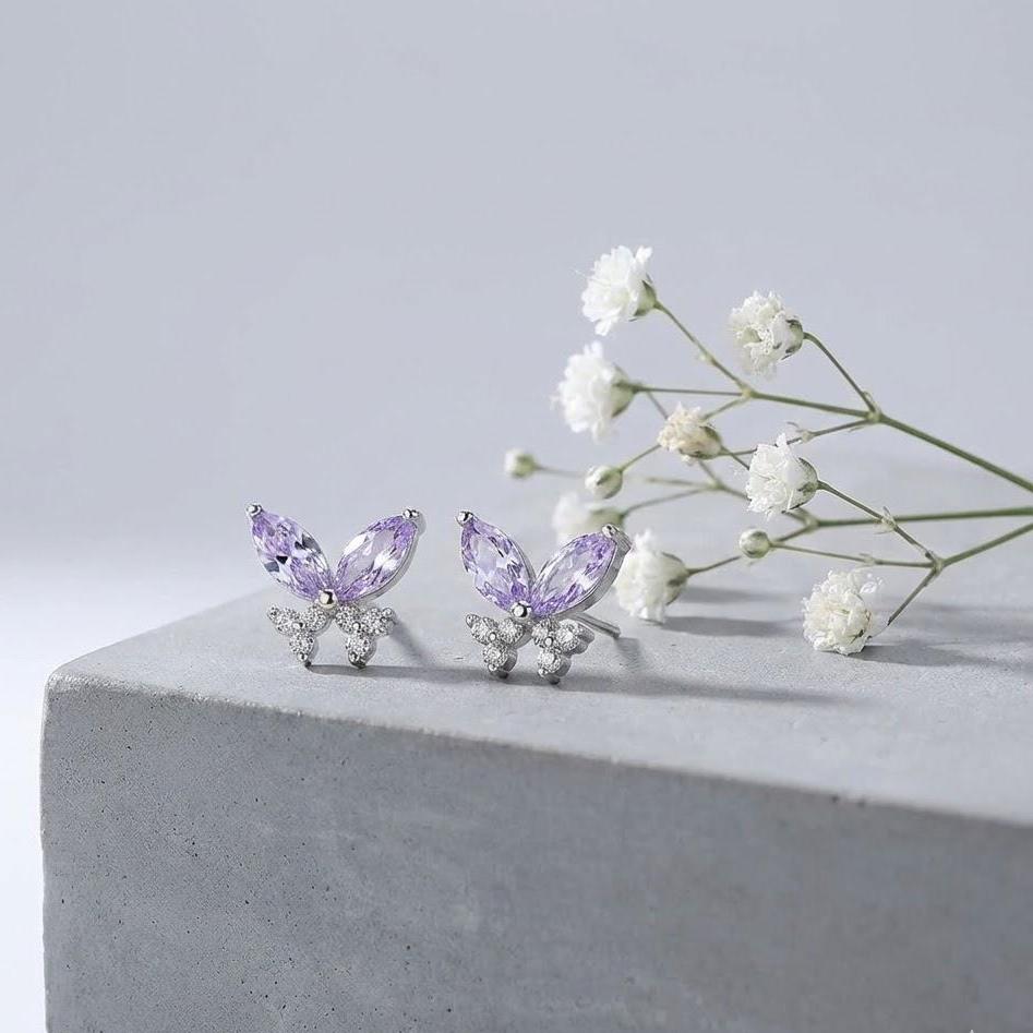 Sterling Silver Colorful Crystal Butterfly Stud Earrings