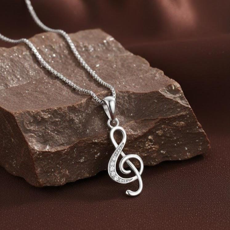 Musical Note Pendant Necklace in Sterling Silver