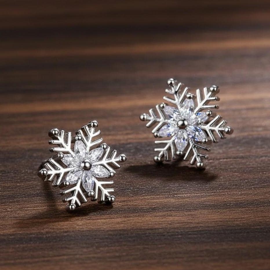 Sterling Silver Snowflake Necklace And Stud Earrings