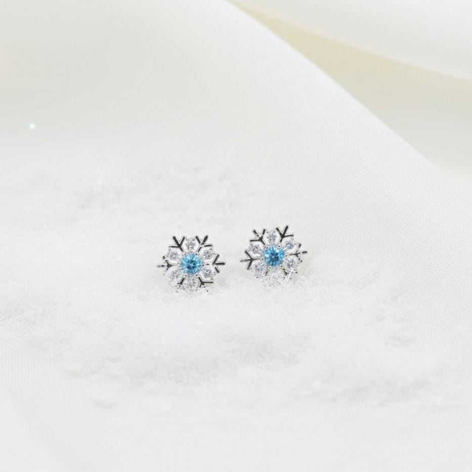 Sterling Silver Christmas Crystal Snowflake Stud Earrings
