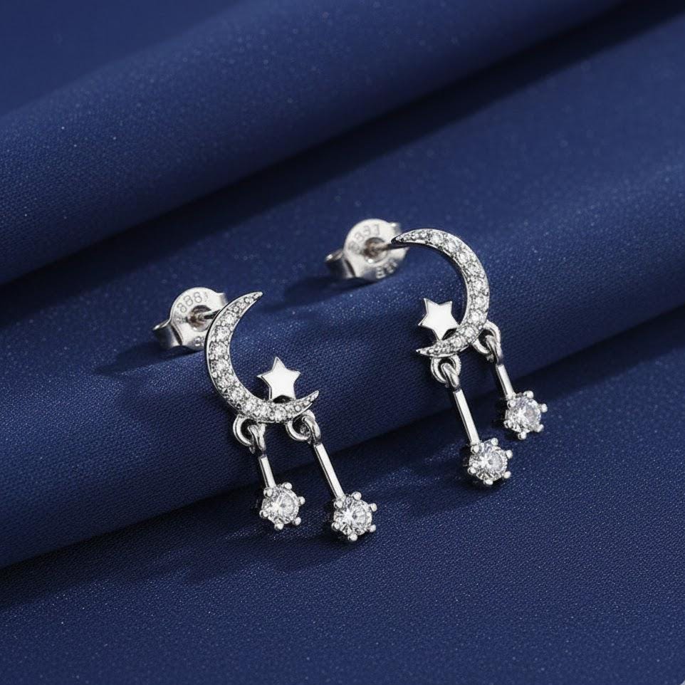 Sterling Silver Star & Crescent Moon Stud Earrings