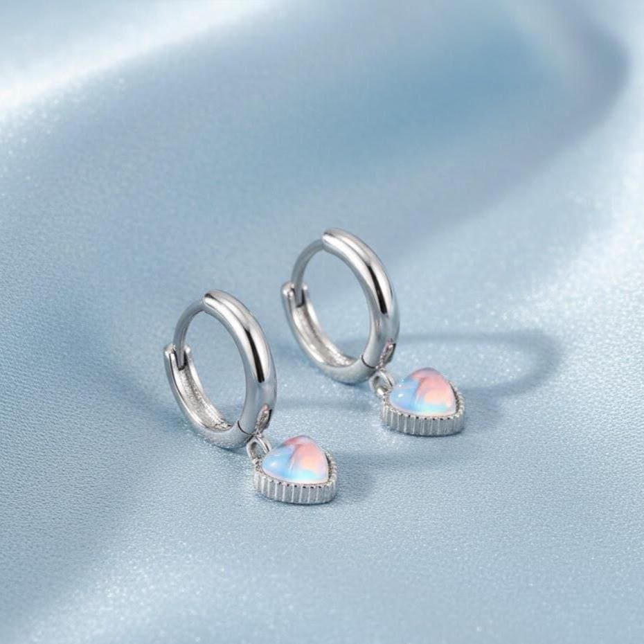 Sterling Silver Moonstone Heart Hoop Earrings