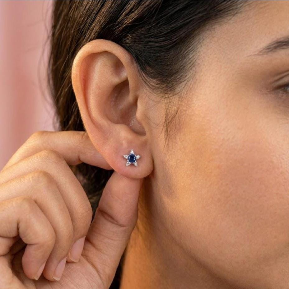 Sterling Silver Pentagram Star Stud Earrings