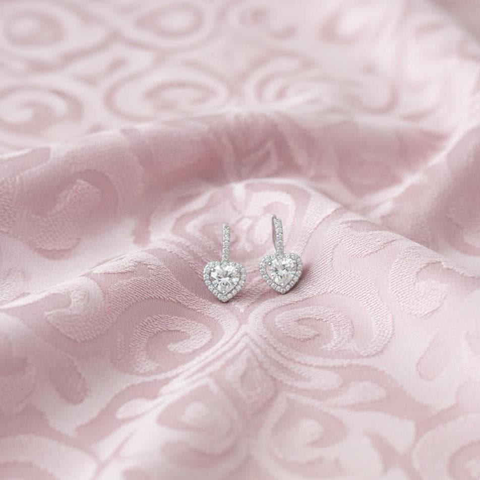 Heart Stone Hoop Drop Dangle Earrings In Sterling Silver