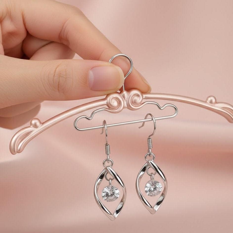 Sterling Silver Leaf Drop Dangle Swirl Hook Long Earrings