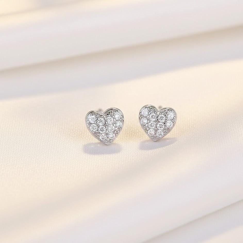Sterling Silver Crystal Heart Stud Earrings