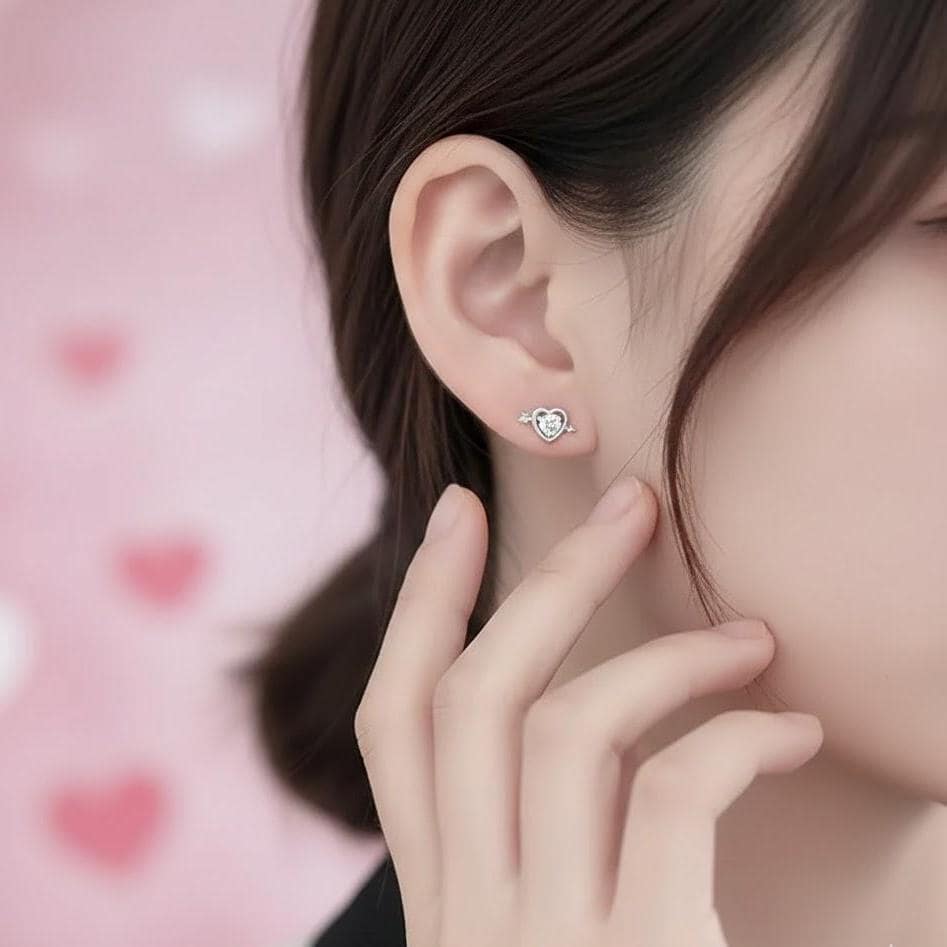 Sterling Silver Crystal Heart Stud Earrings