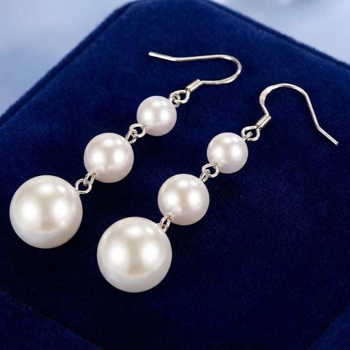 Sterling Silver 4 Pearl Drop Dangle Hook Earrings