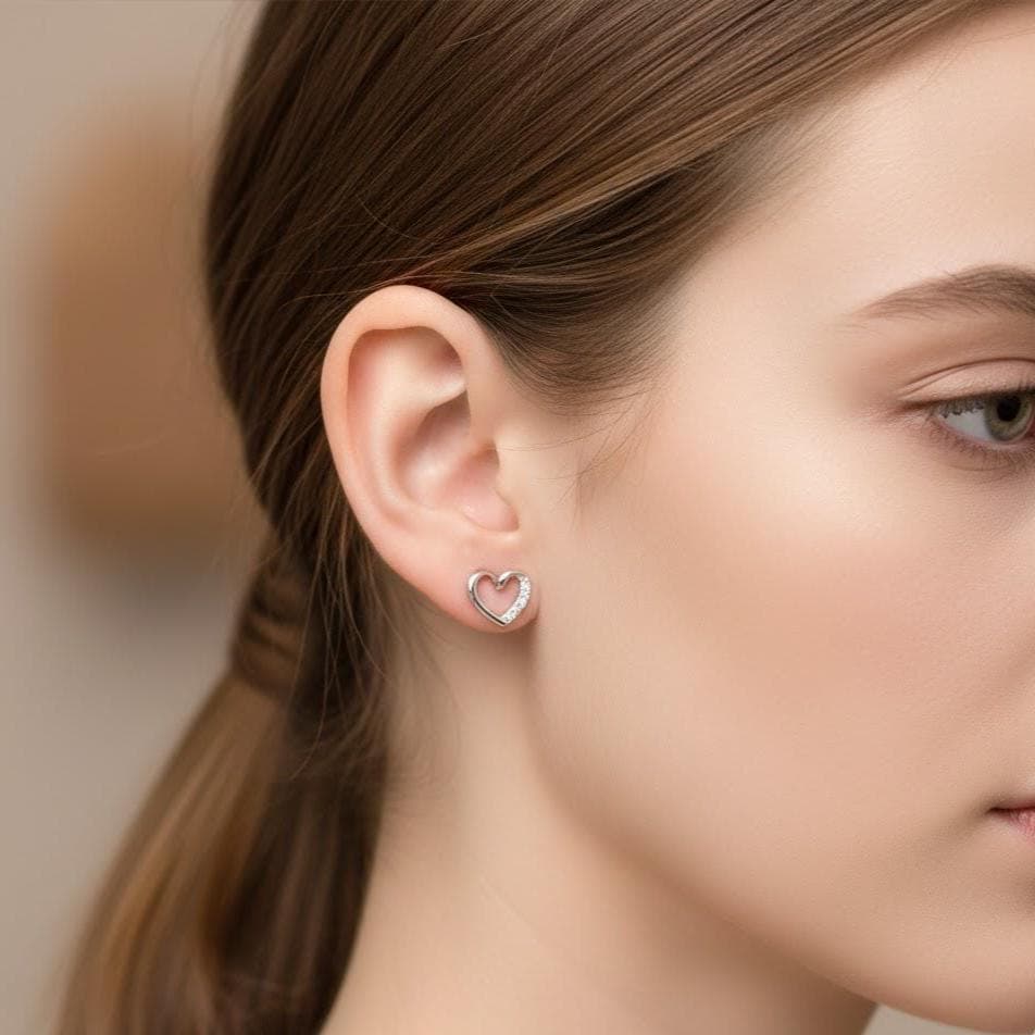 Sterling Silver Crystal Heart Stud Earrings
