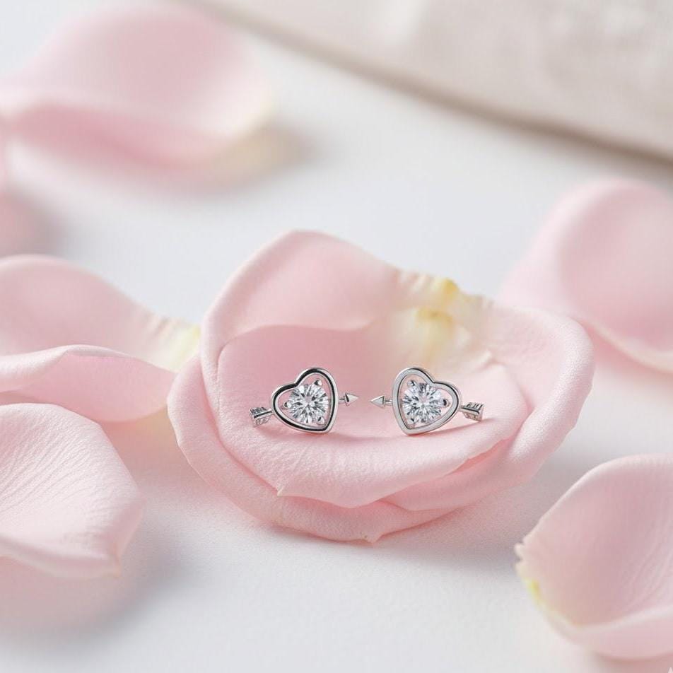 Sterling Silver Crystal Heart Stud Earrings