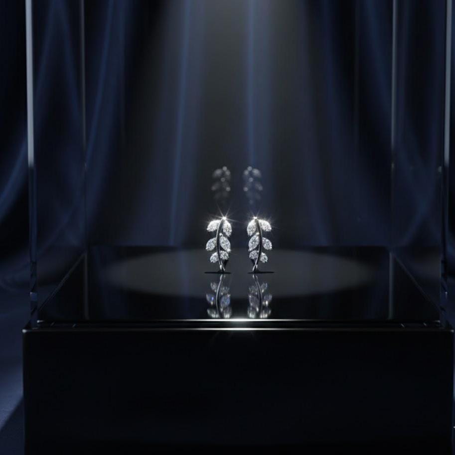 Sterling Silver Small Leaf CZ Gemstone Stud Earrings