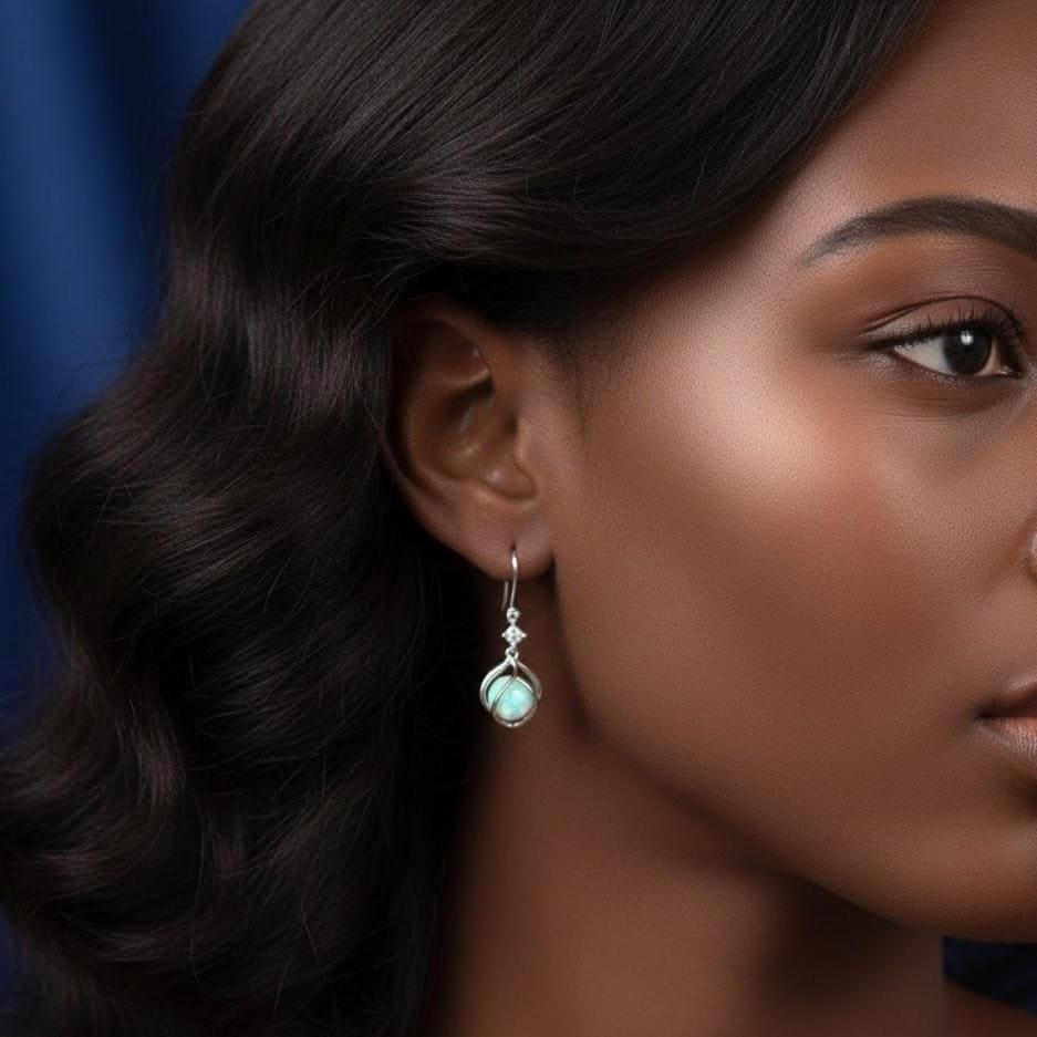 Sterling Silver Twist Opal Dangle Drop Earrings