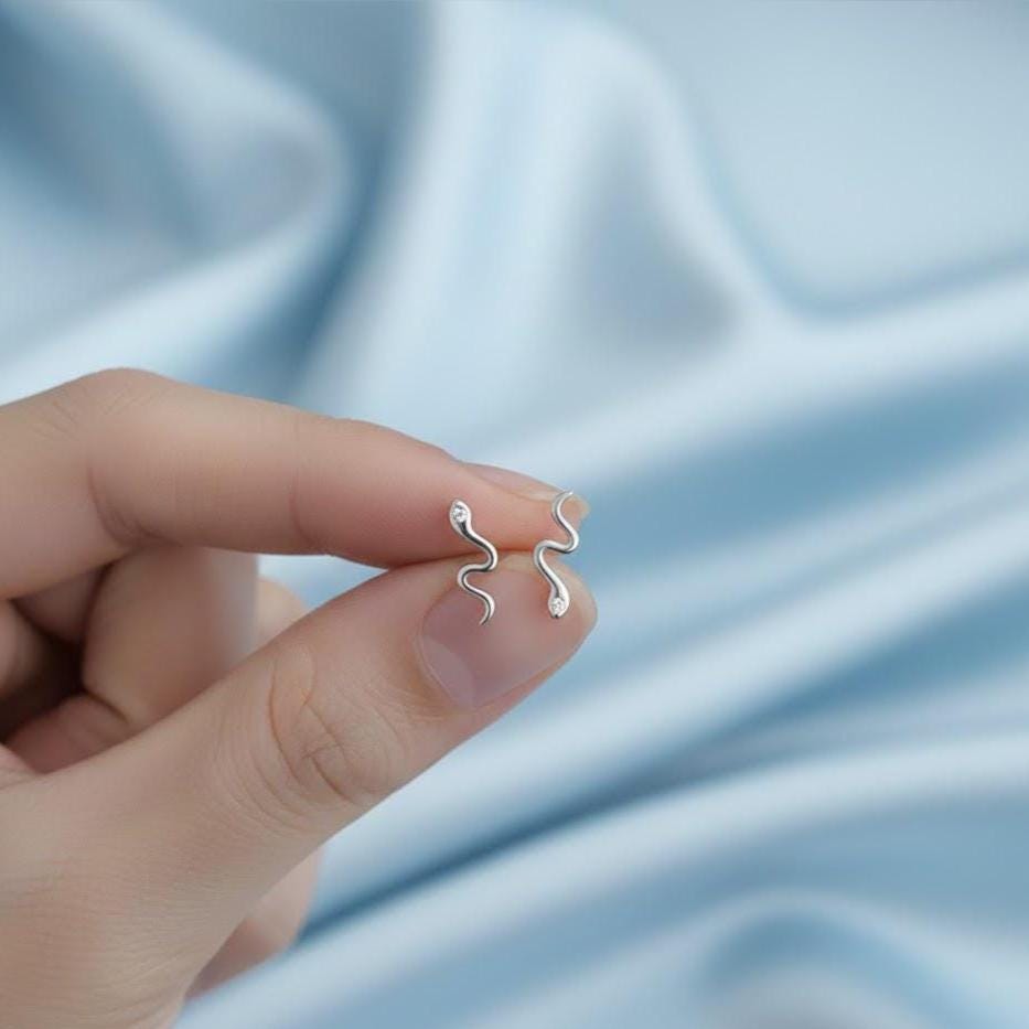 Sterling Silver Snake Studs Earrings