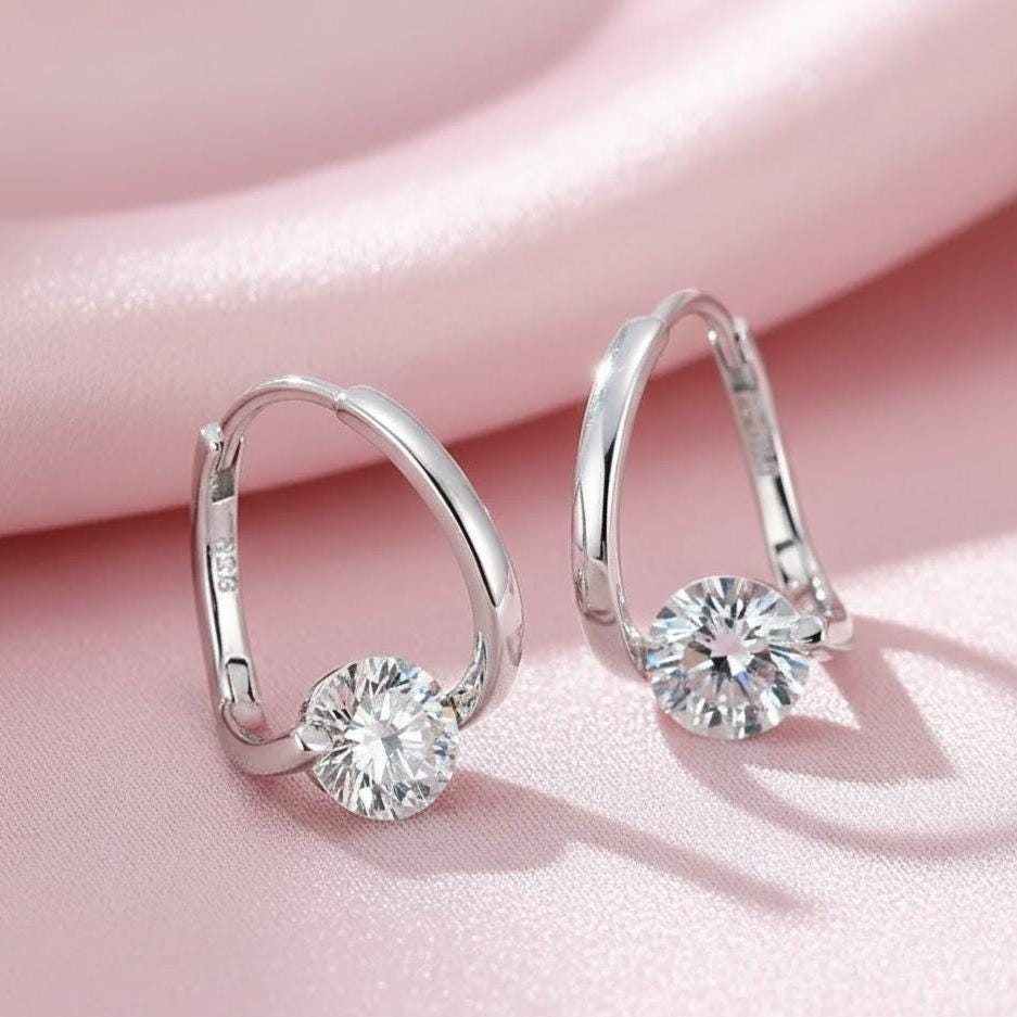 Sterling Silver Elegant Crystal Hoop Earrings