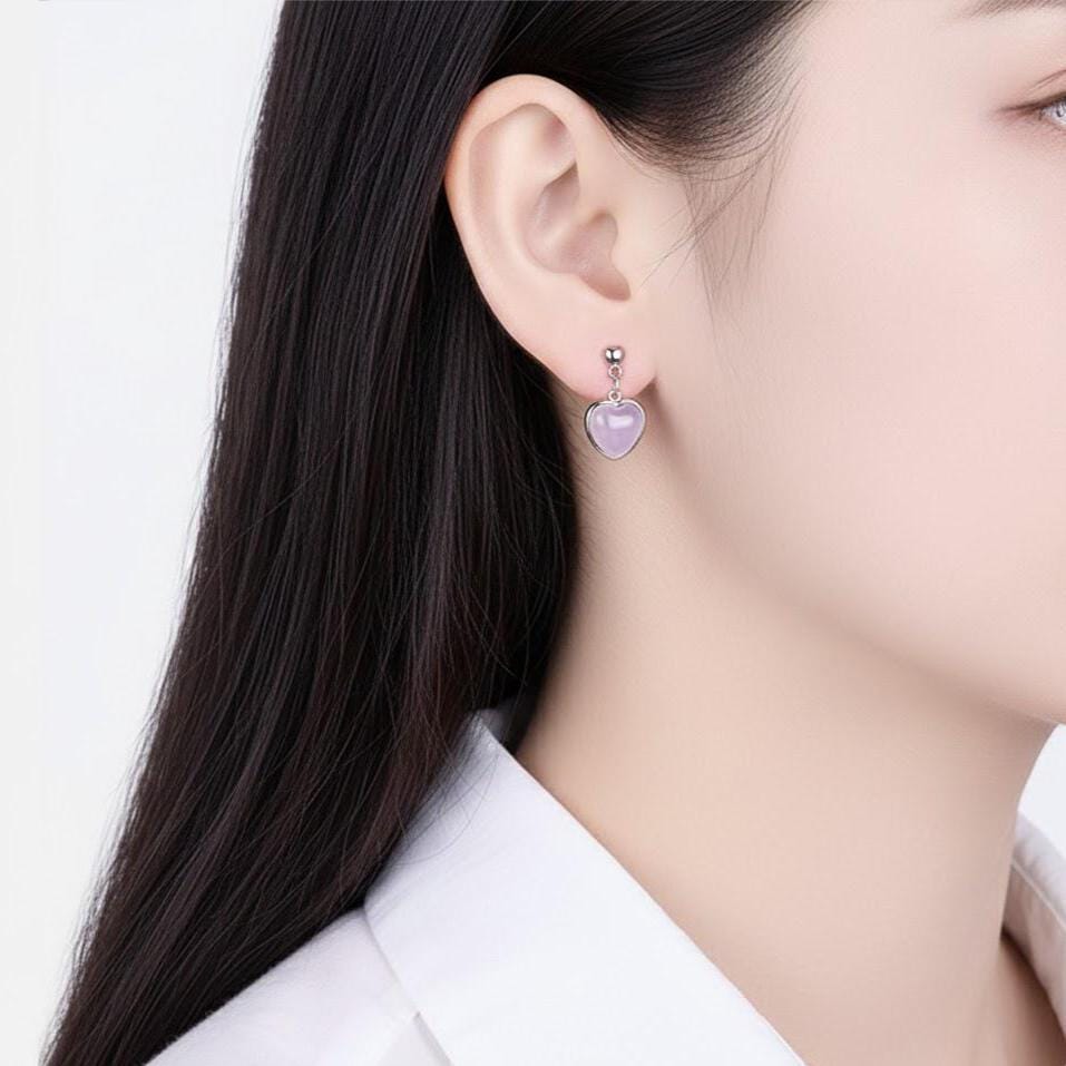 Sterling Silver Pink Heart Rose Quartz Stud Earrings