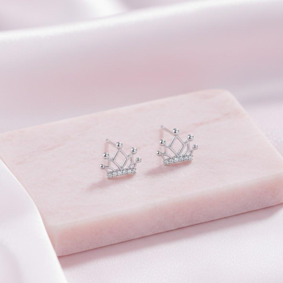 Sterling Silver Crystal Crown Stud Earrings