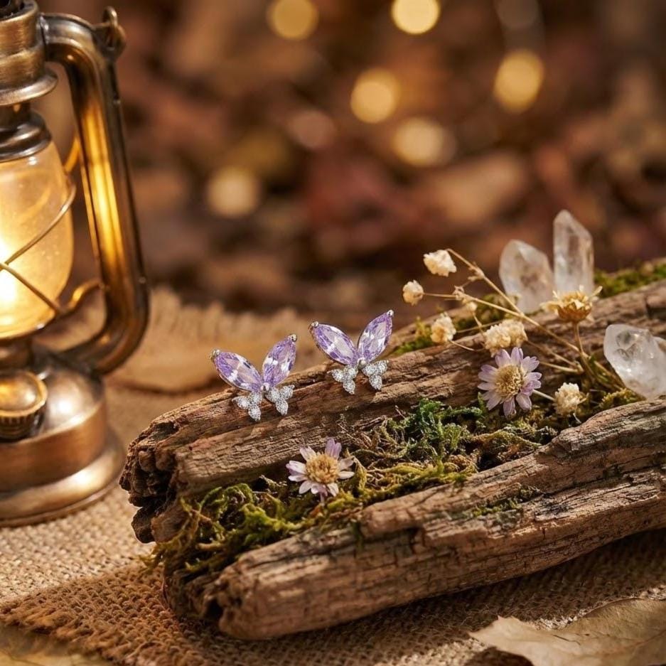 Sterling Silver Colorful Crystal Butterfly Stud Earrings