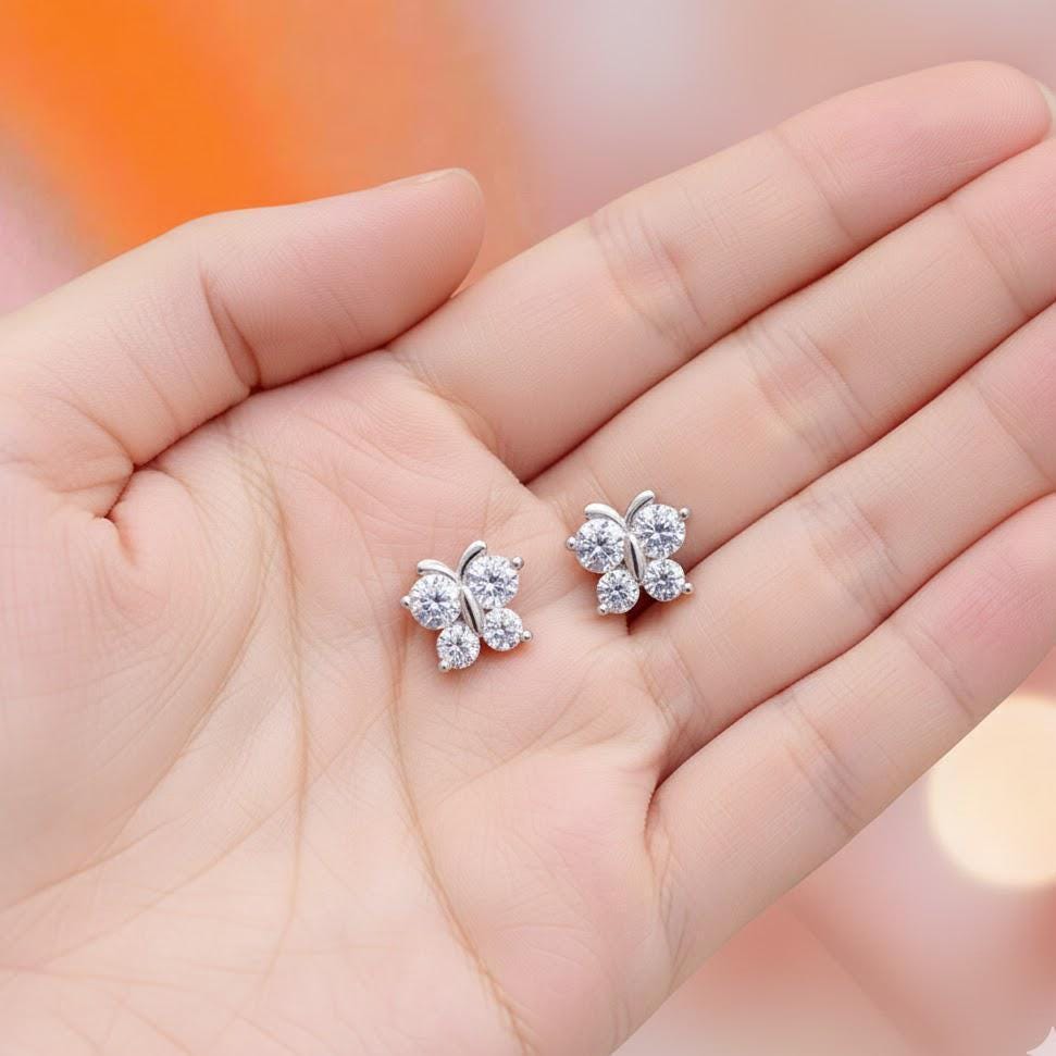 Sterling Silver Crystal Butterfly Stud Earrings